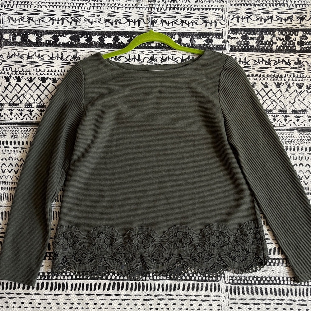 LOFT Dark Green Lace Hem Top